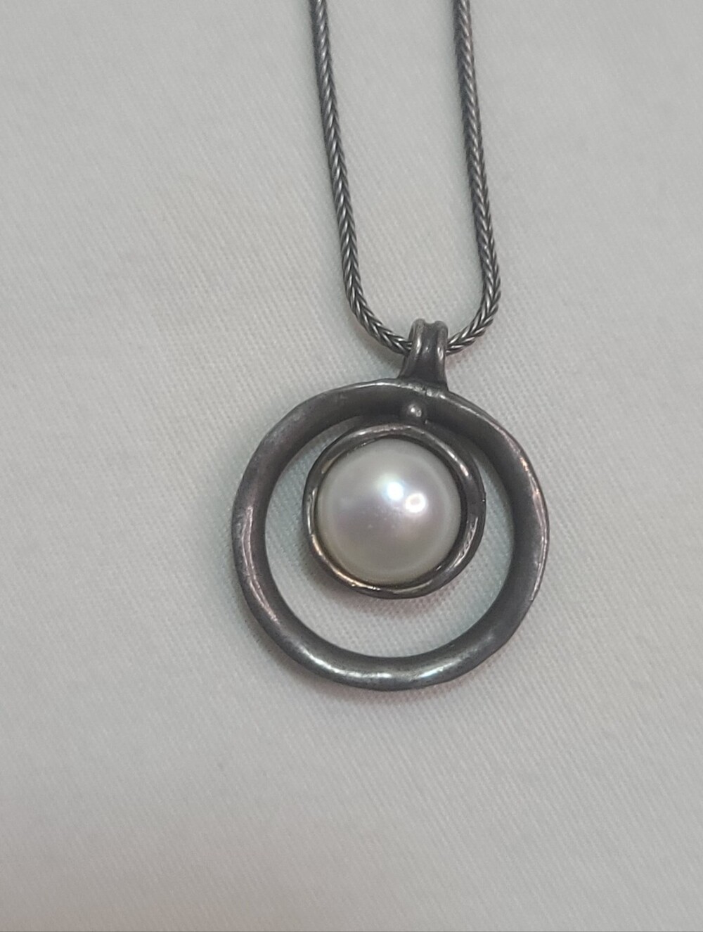 Shablool Didae Israel Signed Sterling Silver 925 Pearl Pendant Necklace 18"